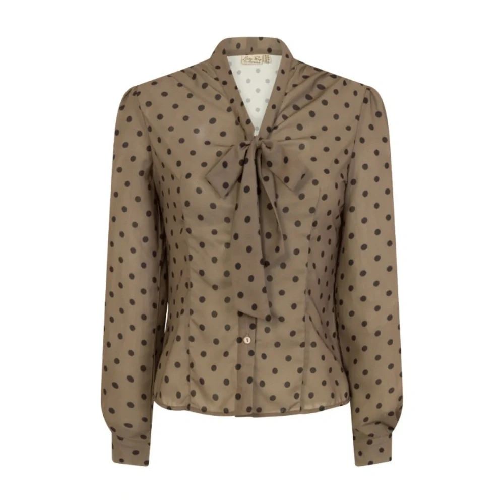 LINDY BOP Fallon Long Sleeve Blouse, Mocha/Black Polka Dot, Size 14 US, EUC - Picture 4 of 8